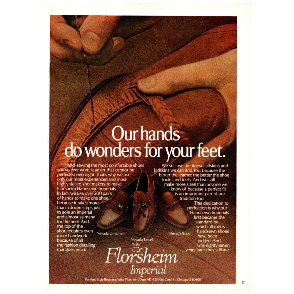 1979 Florsheim Imperial Hand Sewn Leather Shoes Vintage Print Ad Wall Art Photo